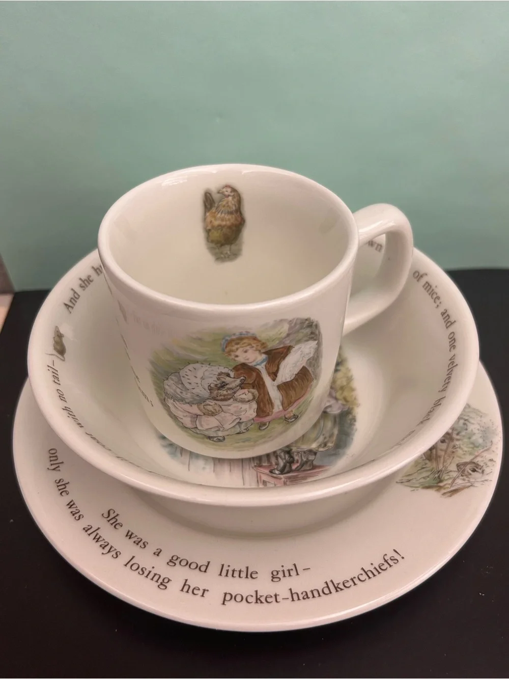 Wedgwood Mrs. Tiggy-Winkle 3 Piece Child's Dinnerware Set Beatrix Potter